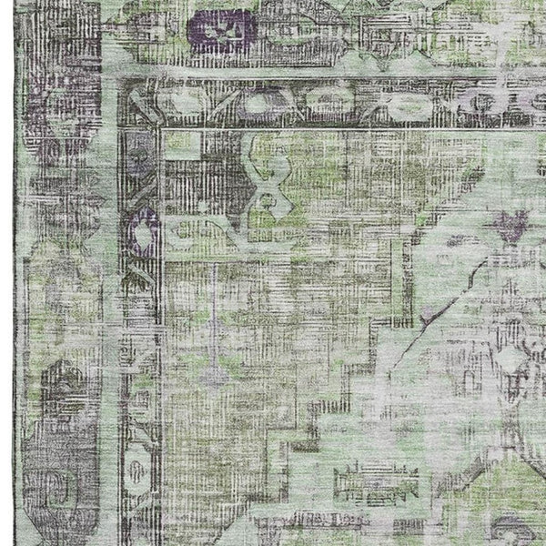 HomeRoots 5' X 8' Artichoke Green Oriental Area Rug - Stain Resistant, UV Protected, Durable & Stylish Design 699372