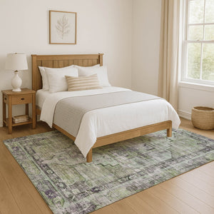 HomeRoots 8' X 10' Artichoke Green Oriental Area Rug - Durable, Washable, UV Protected, Perfect for Any Space 699374