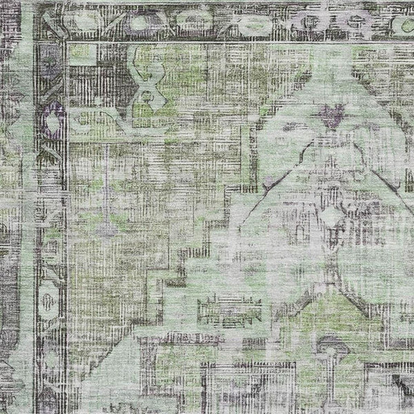 HomeRoots 9' X 12' Artichoke Green Charcoal Ivory Oriental Area Rug - Durable, Washable, UV Resistant Comfort 699375