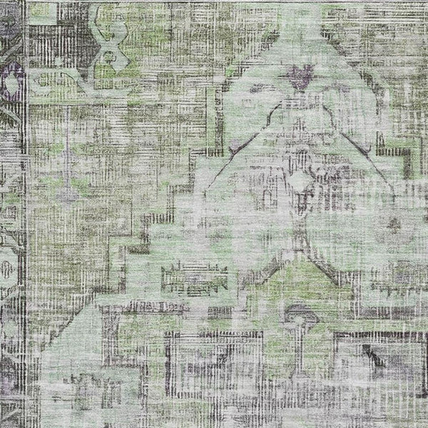 HomeRoots 10' X 14' Artichoke Green Charcoal Ivory Washable Area Rug – Durable, Stain-Resistant, UV Protected! 699376