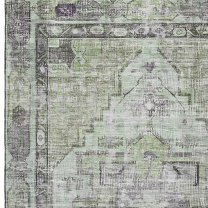 HomeRoots 10' X 14' Artichoke Green Charcoal Ivory Washable Area Rug – Durable, Stain-Resistant, UV Protected! 699376