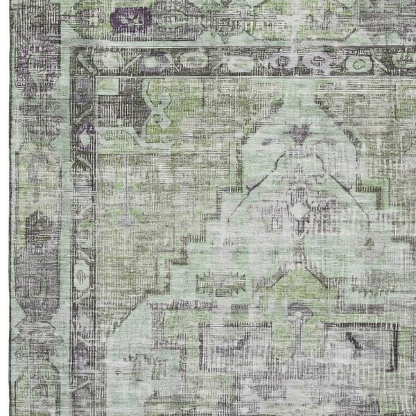 HomeRoots 10' X 14' Artichoke Green Charcoal Ivory Washable Area Rug – Durable, Stain-Resistant, UV Protected! 699376