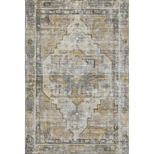 HomeRoots 5' Washable Oriental Area Rug in Brown, Gray & Silver - UV Protected, Durable for High Traffic Areas 699378