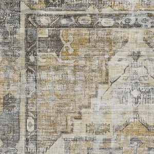 HomeRoots 5' Washable Oriental Area Rug in Brown, Gray & Silver - UV Protected, Durable for High Traffic Areas 699378