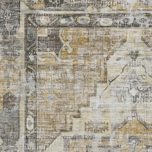 HomeRoots 5' Washable Oriental Area Rug in Brown, Gray & Silver - UV Protected, Durable for High Traffic Areas 699378
