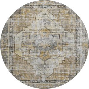 HomeRoots 8' Brown Gray & Silver Oriental Washable Round Rug - UV Protected, Durable, Easy-Care Elegance! 699379