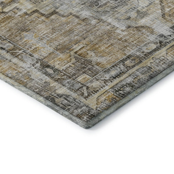 HomeRoots 8' Brown Gray & Silver Oriental Washable Round Rug - UV Protected, Durable, Easy-Care Elegance! 699379