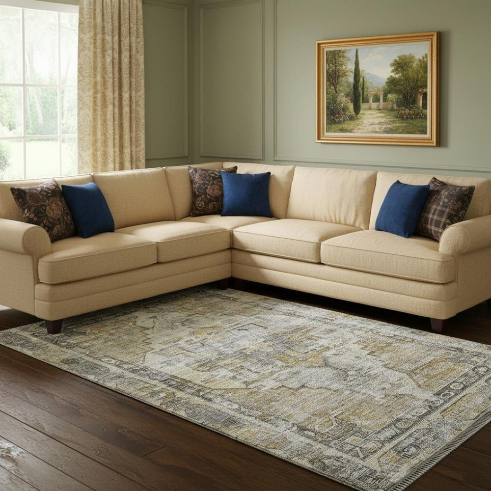 HomeRoots 8' X 10' Elegant Brown Gray Silver Oriental Washable Area Rug with UV Protection for High-Traffic Areas 699380