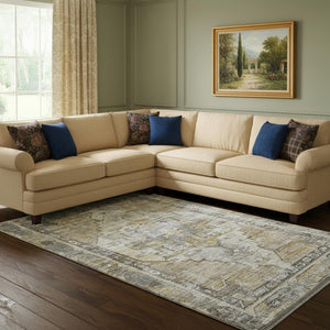 HomeRoots 8' X 10' Elegant Brown Gray Silver Oriental Washable Area Rug with UV Protection for High-Traffic Areas 699380