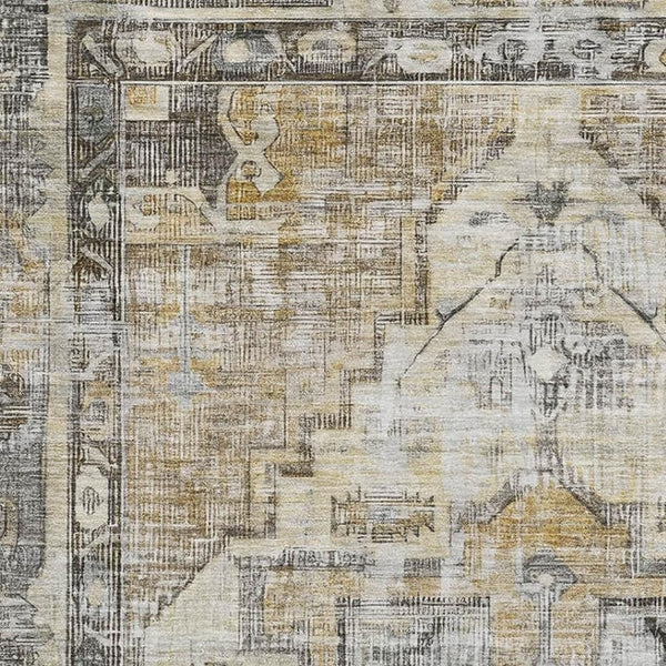 HomeRoots 8' X 10' Elegant Brown Gray Silver Oriental Washable Area Rug with UV Protection for High-Traffic Areas 699380