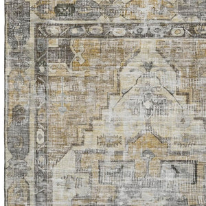 HomeRoots 8' X 10' Elegant Brown Gray Silver Oriental Washable Area Rug with UV Protection for High-Traffic Areas 699380