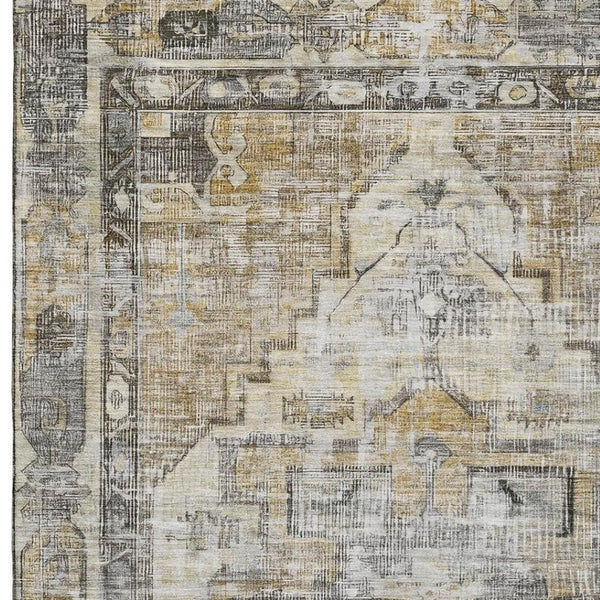 HomeRoots 8' X 10' Elegant Brown Gray Silver Oriental Washable Area Rug with UV Protection for High-Traffic Areas 699380