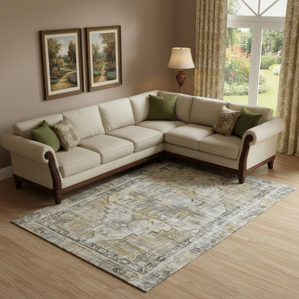 HomeRoots 9' Elegant Brown Gray Silver Oriental Washable Area Rug - UV Protected, Stain Resistant, Durable Design 699381