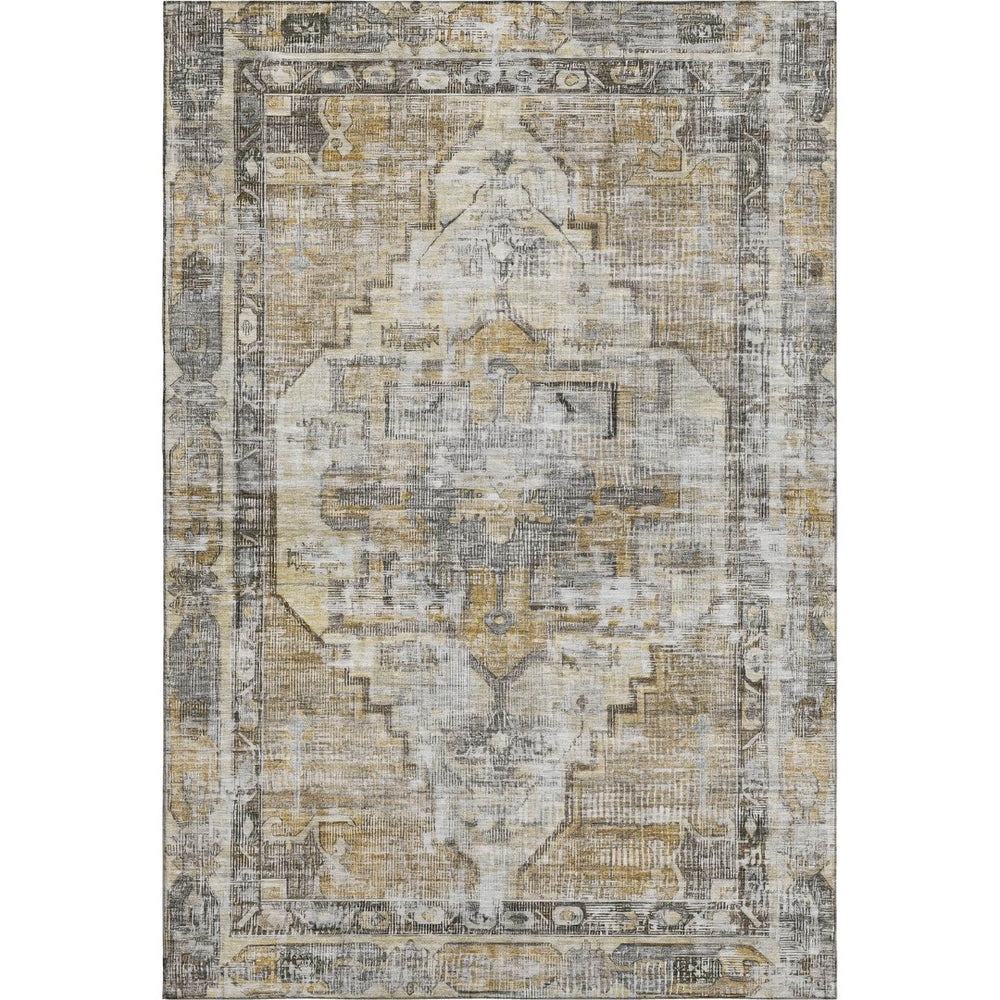 HomeRoots 10' X 14' Elegant Brown Gray Silver Oriental Washable Area Rug with UV Protection for Homes 699382