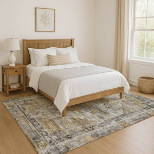 HomeRoots 10' X 14' Elegant Brown Gray Silver Oriental Washable Area Rug with UV Protection for Homes 699382