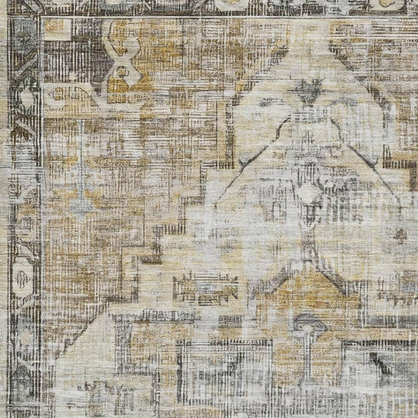 HomeRoots 10' X 14' Elegant Brown Gray Silver Oriental Washable Area Rug with UV Protection for Homes 699382