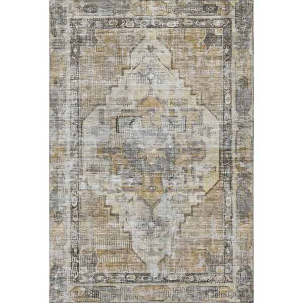 HomeRoots 10' X 14' Elegant Brown Gray Silver Oriental Washable Area Rug with UV Protection for Homes 699382