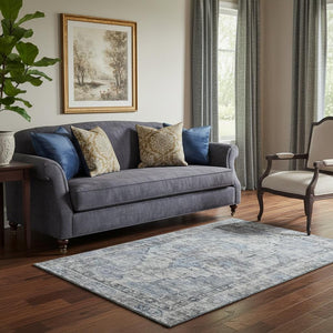HomeRoots 5' X 8' Blue And Gray Oriental Area Rug - Washable, UV-Protected, Stain-Resistant for Any Room 699384