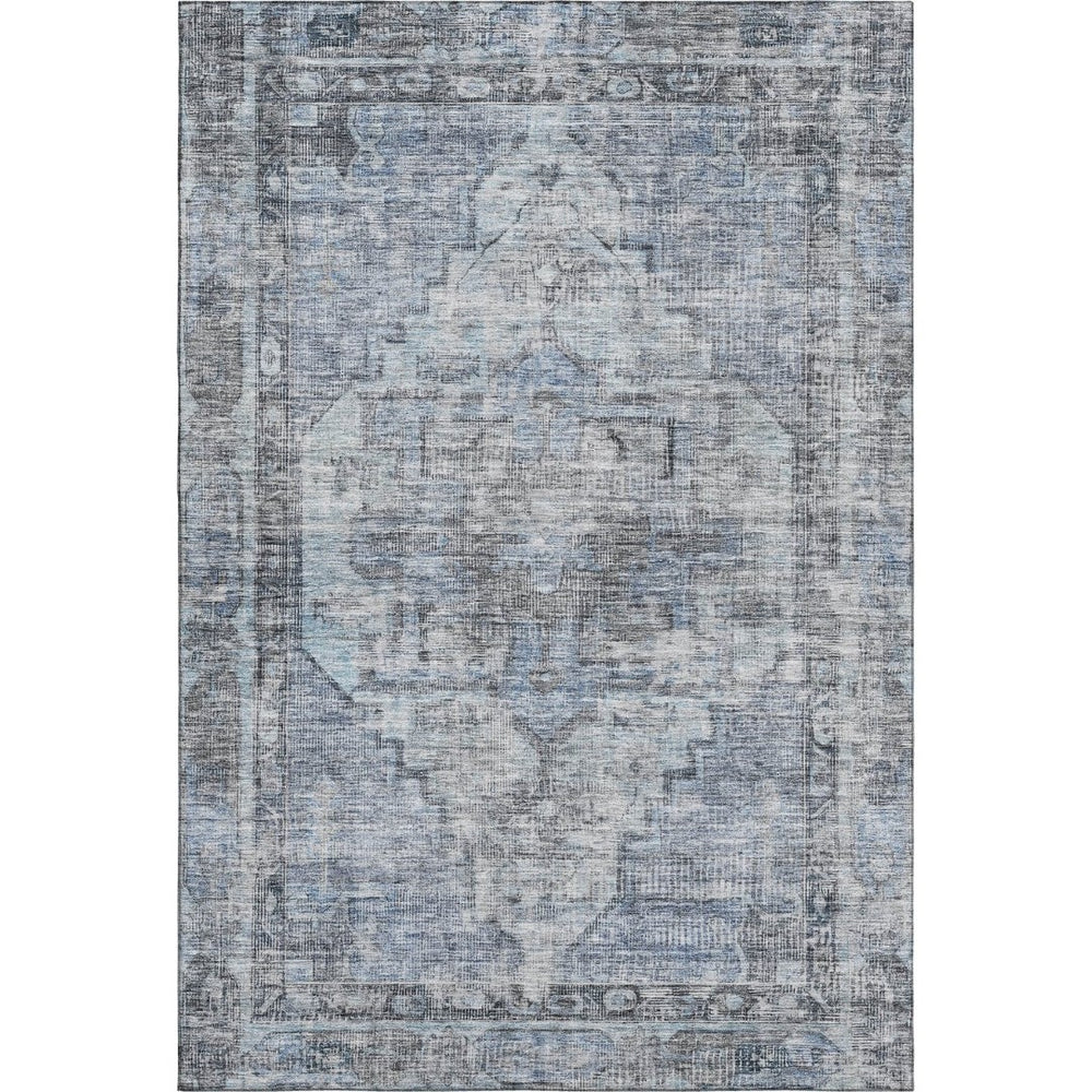 HomeRoots 5' X 8' Blue And Gray Oriental Area Rug - Washable, UV-Protected, Stain-Resistant for Any Room 699384