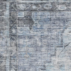 HomeRoots 5' X 8' Blue And Gray Oriental Area Rug - Washable, UV-Protected, Stain-Resistant for Any Room 699384