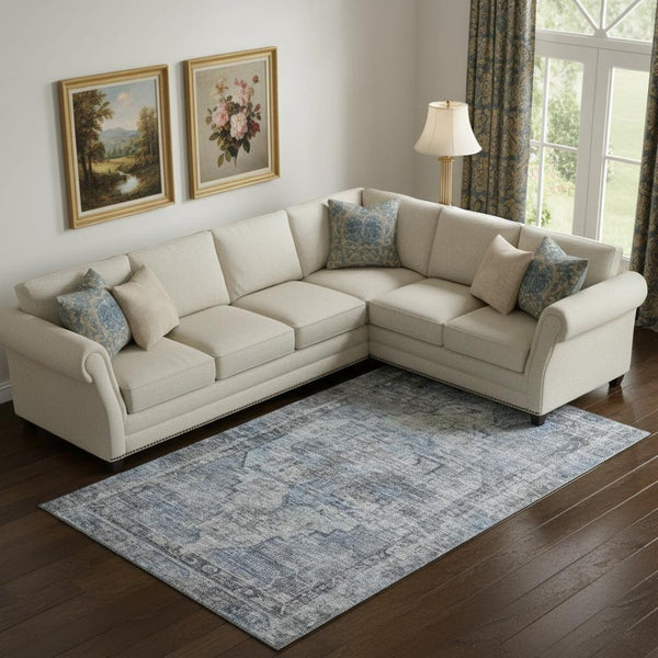 HomeRoots 9' X 12' Blue and Gray Oriental Area Rug - Durable, Washable & UV Protected for Homes with Kids & Pets 699387