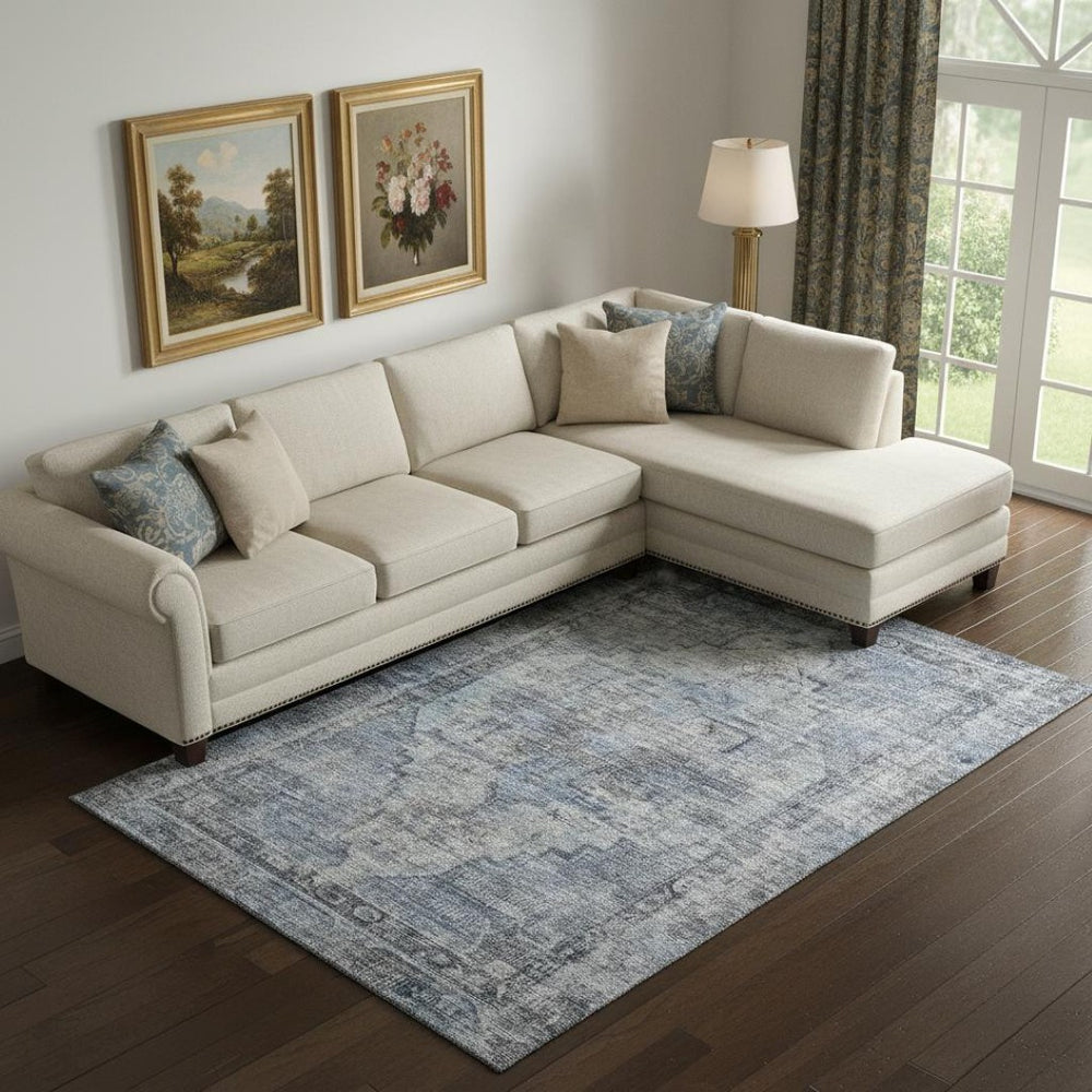 HomeRoots 10' X 14' Blue and Gray Oriental Washable Area Rug - Durable, Stain-Resistant, UV-Protected Comfort 699388