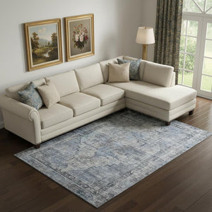 HomeRoots 10' X 14' Blue and Gray Oriental Washable Area Rug - Durable, Stain-Resistant, UV-Protected Comfort 699388