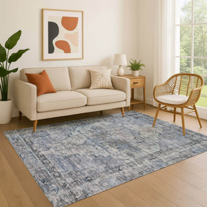 HomeRoots 10' X 14' Blue and Gray Oriental Washable Area Rug - Durable, Stain-Resistant, UV-Protected Comfort 699388