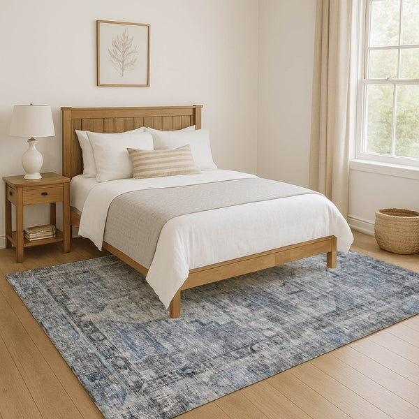HomeRoots 10' X 14' Blue and Gray Oriental Washable Area Rug - Durable, Stain-Resistant, UV-Protected Comfort 699388