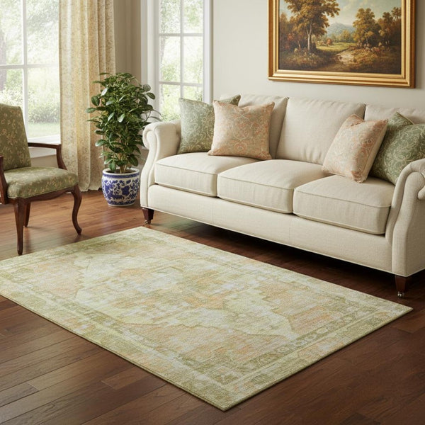 HomeRoots 5' X 8' Gold and Ivory Oriental Area Rug - Stylish, Durable, UV-Protected, Perfect for Busy Homes! 699390