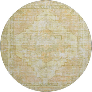 HomeRoots 8' Gold and Ivory Oriental Round Rug - Washable, UV-Protected, Durable Design for Stylish Living Spaces 699391