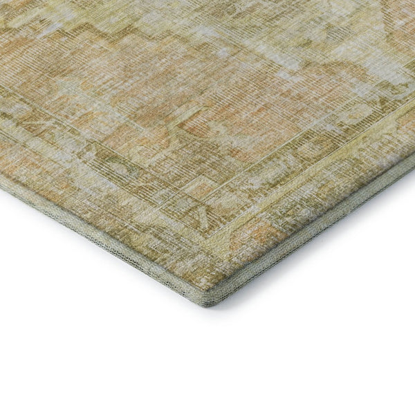 HomeRoots 8' Gold and Ivory Oriental Round Rug - Washable, UV-Protected, Durable Design for Stylish Living Spaces 699391