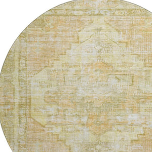 HomeRoots 8' Gold and Ivory Oriental Round Rug - Washable, UV-Protected, Durable Design for Stylish Living Spaces 699391