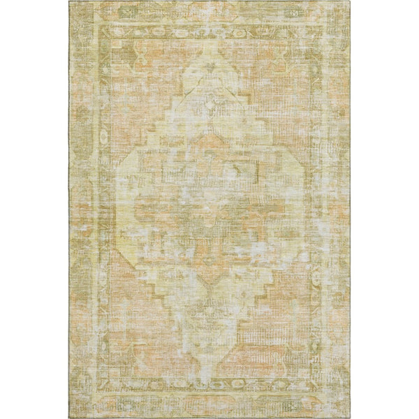 HomeRoots 8' X 10' Gold And Ivory Oriental Area Rug - Washable, UV Protected, Stain Resistant for Modern Homes 699392