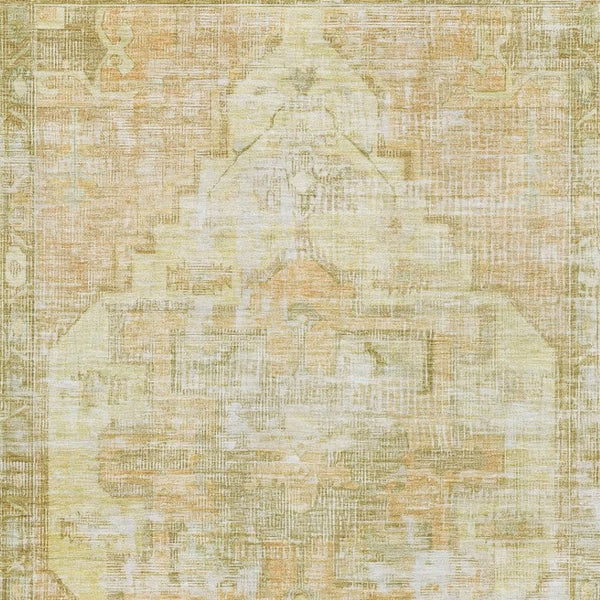 HomeRoots 8' X 10' Gold And Ivory Oriental Area Rug - Washable, UV Protected, Stain Resistant for Modern Homes 699392