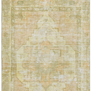 HomeRoots 8' X 10' Gold And Ivory Oriental Area Rug - Washable, UV Protected, Stain Resistant for Modern Homes 699392