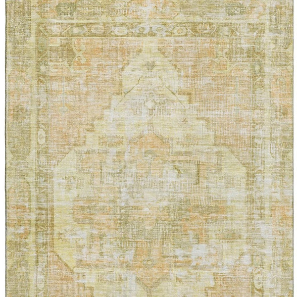 HomeRoots 8' X 10' Gold And Ivory Oriental Area Rug - Washable, UV Protected, Stain Resistant for Modern Homes 699392
