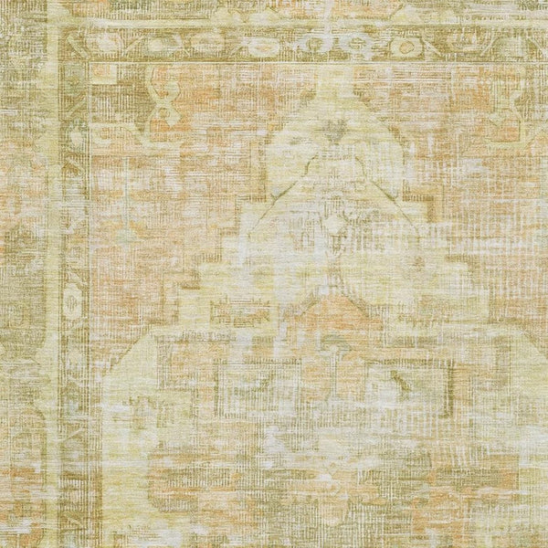HomeRoots 9' X 12' Gold and Ivory Oriental Area Rug – Washable, UV Protected, Stain-Resistant for Busy Homes! 699393