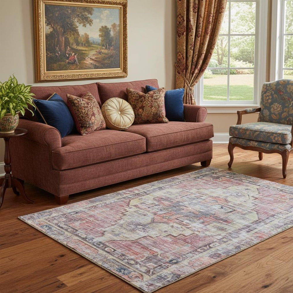 HomeRoots 5' X 8' Elegant Rust Gray Gold Oriental Washable Area Rug - UV Protected & Kid-Pet Friendly! 699396