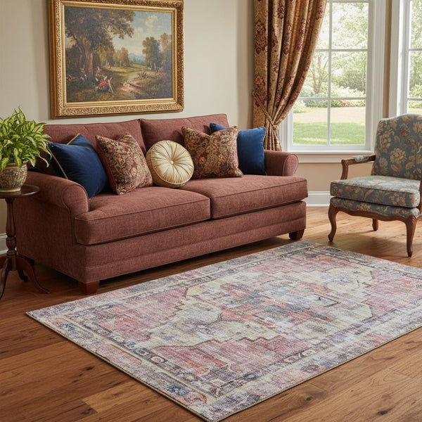 HomeRoots 5' X 8' Elegant Rust Gray Gold Oriental Washable Area Rug - UV Protected & Kid-Pet Friendly! 699396