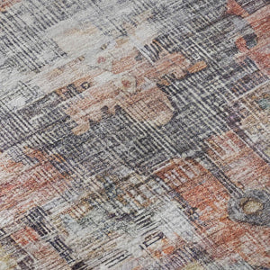 HomeRoots 8' Washable Round Rug in Rust, Gray & Gold - UV Protected, Durable, Non-Slip, Stylish for Homes 699397