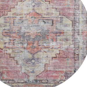 HomeRoots 8' Washable Round Rug in Rust, Gray & Gold - UV Protected, Durable, Non-Slip, Stylish for Homes 699397