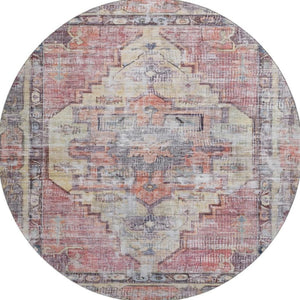 HomeRoots 8' Washable Round Rug in Rust, Gray & Gold - UV Protected, Durable, Non-Slip, Stylish for Homes 699397