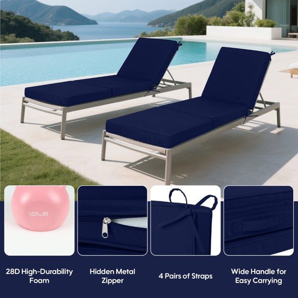 English Elm Outdoor Chaise Lounge Replacement Cushions Tri Fold Memory Foam Water Resistant Patio Set Navy Blue W419P460573