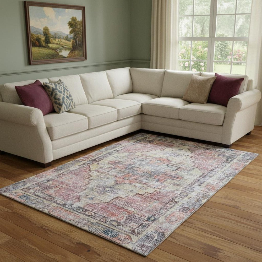 HomeRoots 8' X 10' Washable Oriental Area Rug in Rust Gray & Gold – UV Protected, Stain Resistant & Non-Slip! 699398