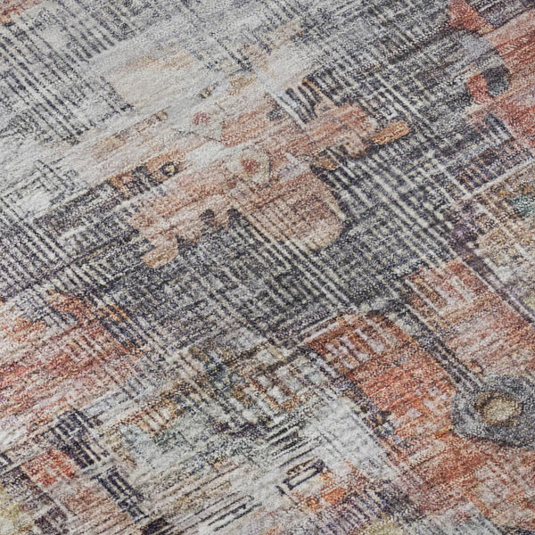 HomeRoots 8' X 10' Washable Oriental Area Rug in Rust Gray & Gold – UV Protected, Stain Resistant & Non-Slip! 699398