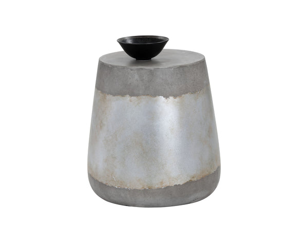 Sunpan Aries End Table - Stunning Metallic Accents with Industrial Grey Concrete for Indoor & Outdoor Use Silver