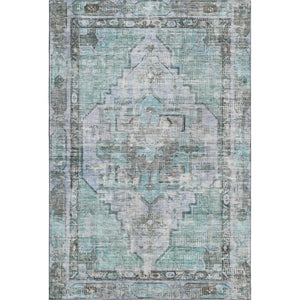 HomeRoots 5' X 8' Teal And Charcoal Oriental Area Rug - Washable, UV Protected, Stain Resistant for Busy Homes 699402