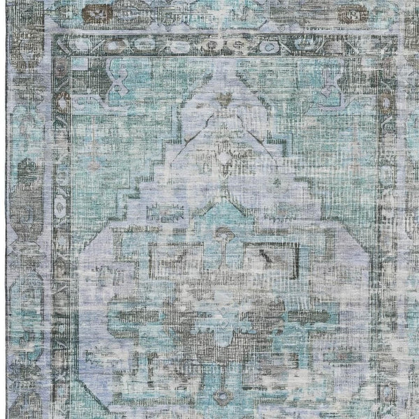 HomeRoots 5' X 8' Teal And Charcoal Oriental Area Rug - Washable, UV Protected, Stain Resistant for Busy Homes 699402