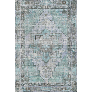HomeRoots 5' X 8' Teal And Charcoal Oriental Area Rug - Washable, UV Protected, Stain Resistant for Busy Homes 699402